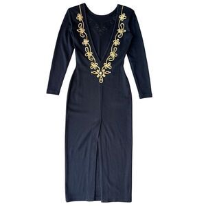 Vintage 1980’s Fusion Wool Blend Plunging Open V-Back Formal Maxi Sweater Dress